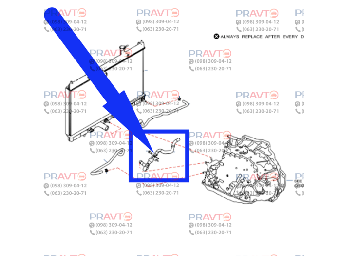 Патрубок (шланг) охлаждения вариатора с термостатом Nissan 21200-5HA0A, 212004BA0A